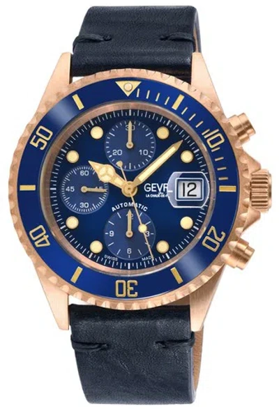 Pre-owned Gevril Men's 4160 Wall Street Bronze Swiss Automatic Chronograph Leather Watch