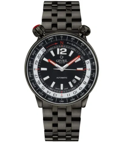 Pre-owned Gevril Men's 48562 Wallabout Swiss Automatic Black Dial Black Ip Steel Watch
