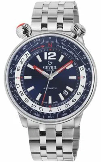 Pre-owned Gevril Men's 48566 Wallabout Swiss Automatic Blue Dial Stainless Steel Watch