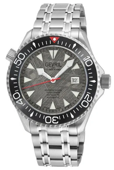 Pre-owned Gevril Men's 48851b Hudson Yards Diver Meteorite Dial Automatic Swiss Watch