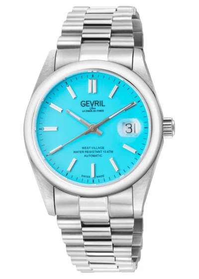 Pre-owned Gevril Men's 48931b West Village Swiss Automatic Sellita Sw200 Aqua Dial Watch