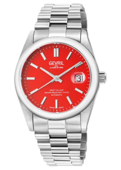 Pre-owned Gevril Men's 48932b West Village Swiss Automatic Sellita Sw200 Red Dial Watch