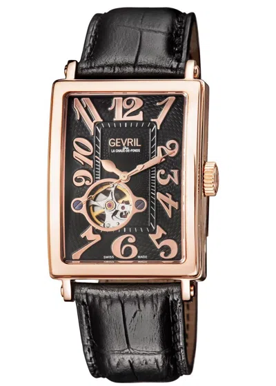 Pre-owned Gevril Men's 5171-2 Avenue Of America Open Heart Swiss Automatic Black Watch