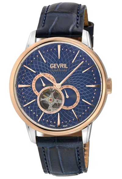 Pre-owned Gevril Men's 9615 Mulberry Automatic Black Leather Swiss Wristwatch