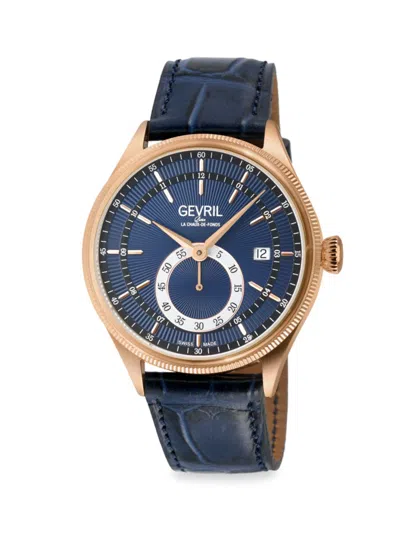 Gevril Men's Empire 40mm Goldtone Stainless Steel & Leather Strap Automatic Watch In Sapphire