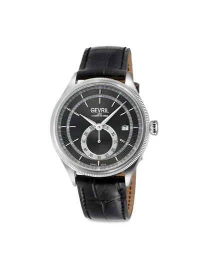 Gevril Men's Empire 40mm Stainless Steel & Leather Strap Watch In Black