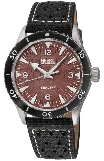 Gevril Men's Franklin 316l Stainless Steel Case, Black Acrylic Bezel, Burgundy Dial, Burgundry Canvas Strap In Brown