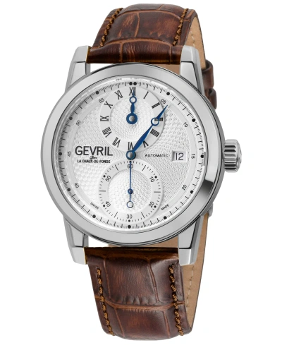 Gevril Men's Gramercy Brown Leather Watch 39mm In Silver