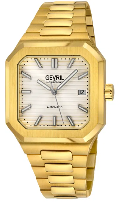 Gevril Men's Grand Concourse Ipyg Case, White Matt Dial, Ipyg Bracelet Watch In Gold