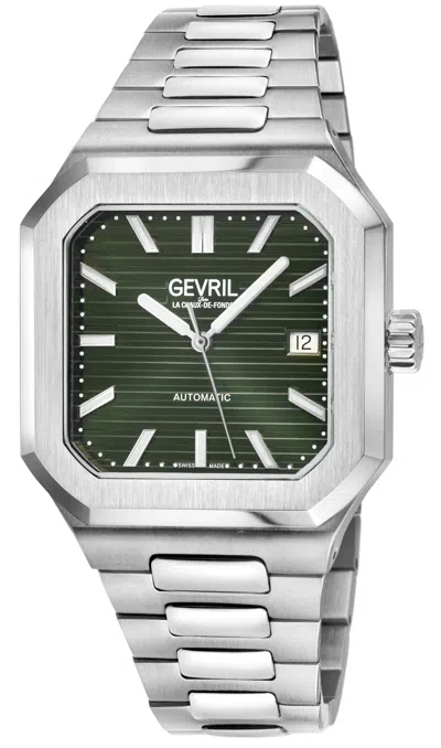 Gevril Men's Grand Concourse Ss Case, Green Dial, 316l Stainless Steel Watch In Pattern