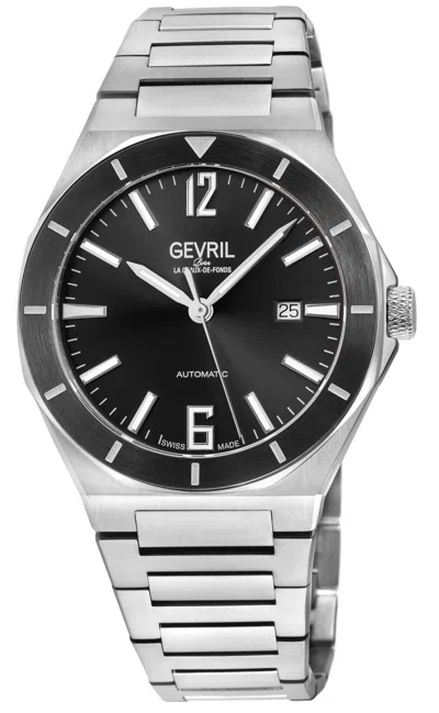 Gevril Men's High Line Automatic Watch Stainless Steel Case, Top Ring In Black Sapphire Crystal, Stainless In Silver