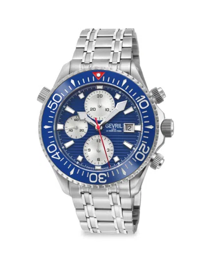 Gevril Men's Hudson Yards 43mm Stainless Steel Automatic Chronograph Watch In Sapphire