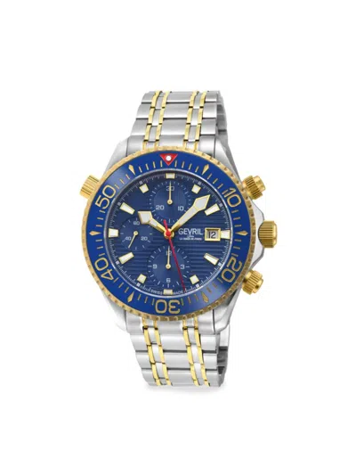 Gevril Men's Hudson Yards 43mm Two Tone Ip Stainless Steel Bracelet Chronograph Watch In Sapphire