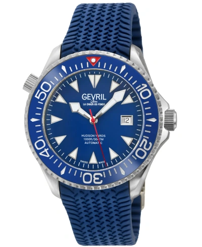 Gevril Men's Hudson Yards Swiss Automatic Blue Rubber Strap Watch 43mm In Silver