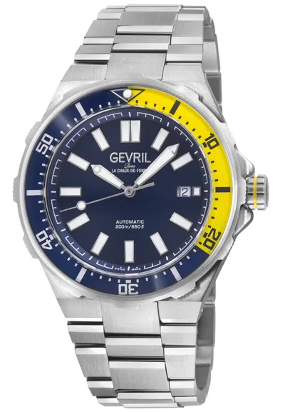 Gevril Men's Ticonic 316l Stainless Steel Case, Blue/yellow Glass Bezel, Blue Enamel Dial, 316l Stainless S In Metallic
