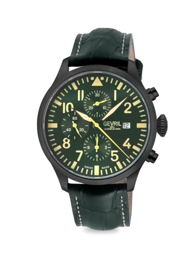 Gevril Men's Vaughn 44mm Stainless Steel & Leather Strap Automatic Watch In Green