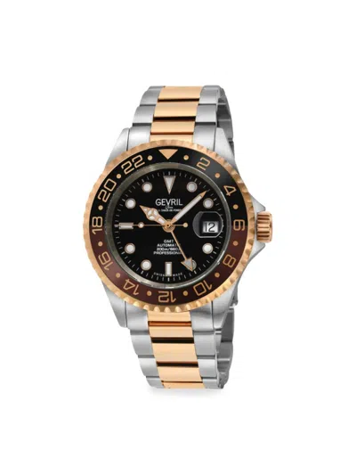 Gevril Men's Wall Street 43mm Two Tone Rose Gold Ip Stainless Steel Bracelet Watch