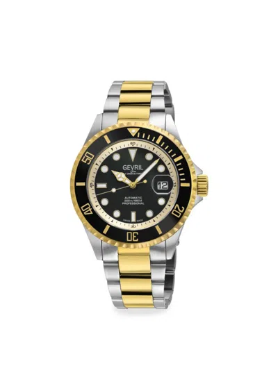 Gevril Men's Wall Street 43mm Two Tone Stainless Steel Bracelet Watch In Black