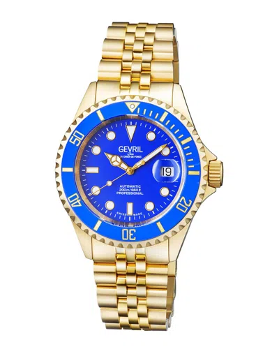 Gevril Men's Wall Street 43mm Goldtone Stainless Steel Swiss Automatic Bracelet Watch In Black