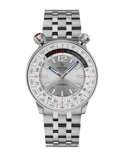 Gevril Wallabout Compass Bezel Bracelet Watch, 44mm In Silver