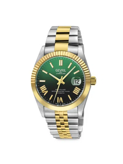 Gevril Men's West Village Fusion Elite 40mm Stainless Steel Automatic Bracelet Watch In Green