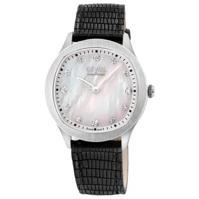 Gevril Women's Morcote Swiss Quartz Black Leather Watch 36mm In Silver