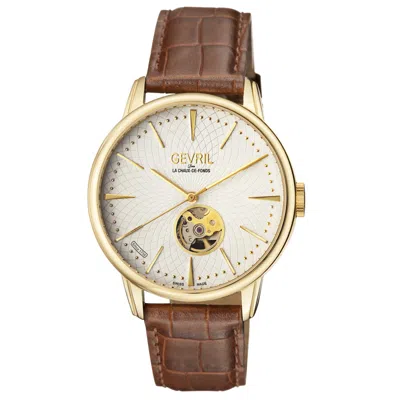 Gevril Mulberry Open Heart Automatic Men's Watch 9603 In Berry / Brown / Gold / Gold Tone / Silver / Yellow