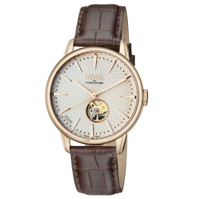 Gevril Mulberry Open Heart Automatic Silver Dial Men's Watch 9602 In Berry / Brown / Gold / Gold Tone / Rose / Rose Gold / Rose Gold Tone / Silver