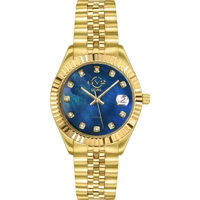 Gevril Naples Mother-of-pearl & Diamond Bracelet Watch, 34mm In Gold