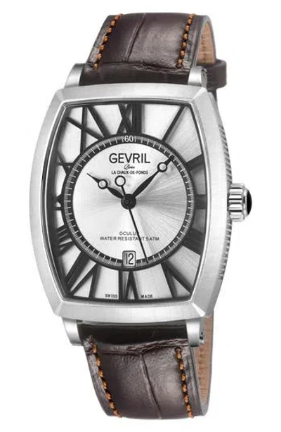 Gevril Oculus Automatic Leather Strap Watch, 36mm X 43mm In Brown