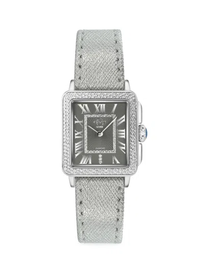 Gevril Padova 27-30mm Stainless Steel, Diamond & Leather Strap Watch In Grey