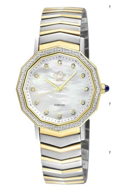 Gevril Spello Ii Mother-of-pearl & Diamond Bracelet Watch, 36mm In Brown