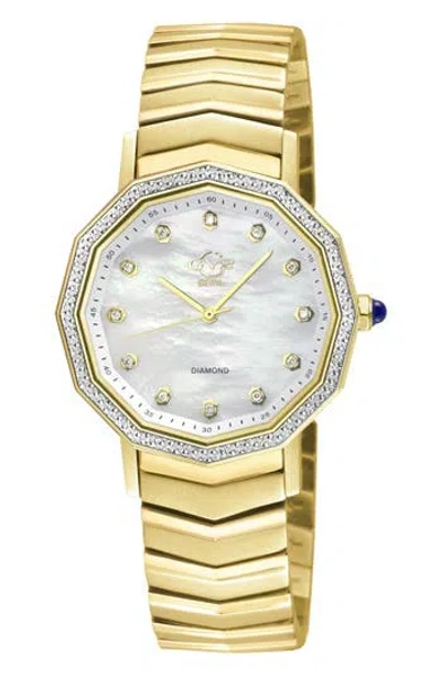 Gevril Spello Ii Mother-of-pearl & Diamond Bracelet Watch, 36mm In Brown