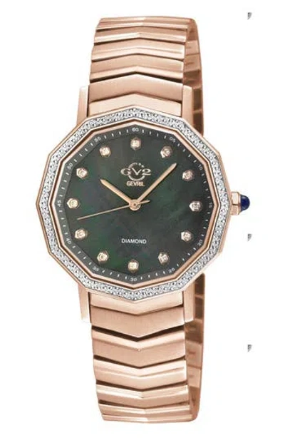 Gevril Spello Ii Mother-of-pearl & Diamond Bracelet Watch, 36mm In Brown