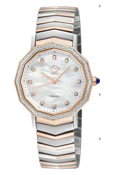 Gevril Spello Ii Mother-of-pearl & Diamond Bracelet Watch, 36mm In Silver