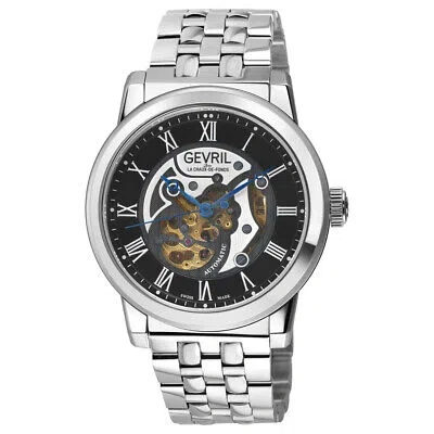 Pre-owned Gevril Vanderbilt Black Dial Men's Watch 22691b