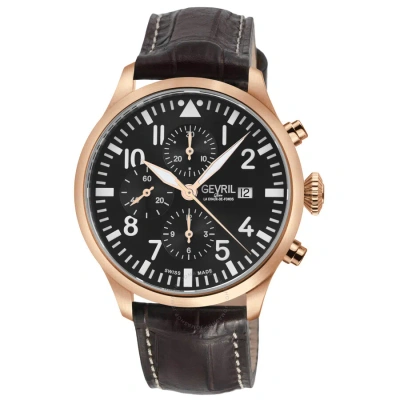 Gevril Vaughn Chronograph Automatic Black Dial Men's Watch 47103-1 In Black / Brown / Gold Tone / Rose / Rose Gold Tone