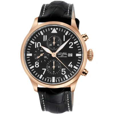 Gevril Vaughn Chronograph Automatic Black Dial Men's Watch 47103 In Black / Gold Tone / Rose / Rose Gold Tone