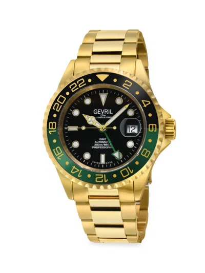 Gevril Wall Street 43mm Stainless Steel Swiss Automatic Bracelet Watch In Gold