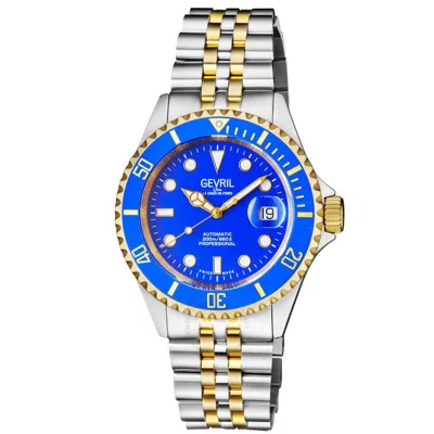 Gevril Wall Street Automatic Blue Dial Two-tone Men's Watch 4856b In Two Tone  / Blue / Gold Tone / Yellow