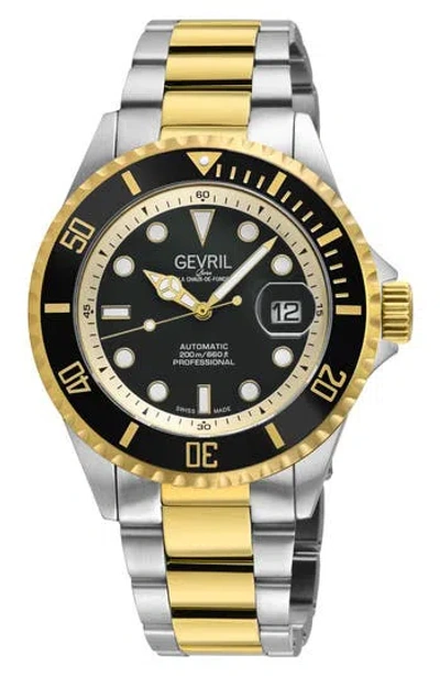 Gevril Wall Street Automatic Two-tone Bracelet Watch, 43mm In Gold