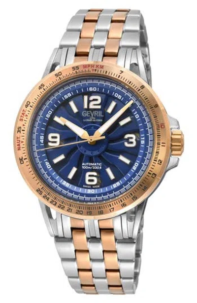Gevril Wind Master Automatic Bracelet Watch, 44mm In Two Toned Iprg/ Silver