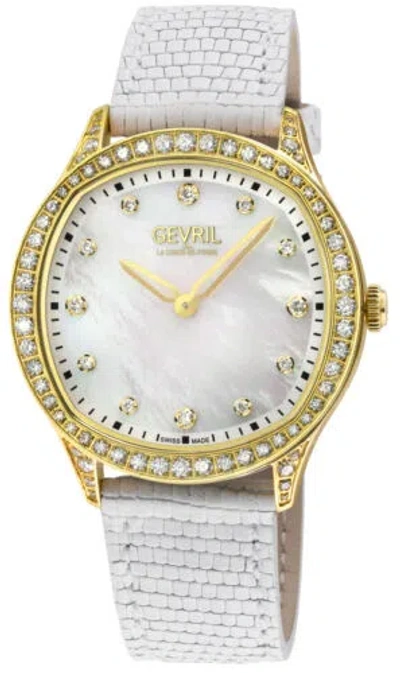 Pre-owned Gevril Women's 10221 Morcote Diamond Mop Dial Swiss Quartz Leather Watch