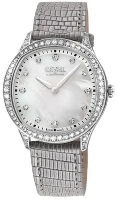 Pre-owned Gevril Women's 10241 Morcote Diamond Mop Dial Swiss Quartz Leather Watch