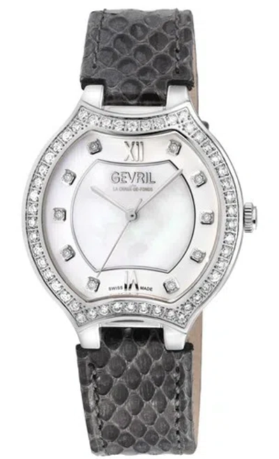Pre-owned Gevril Women's 11241 Lugano Swiss Quartz Diamond Mop Dial Gray Leather Watch