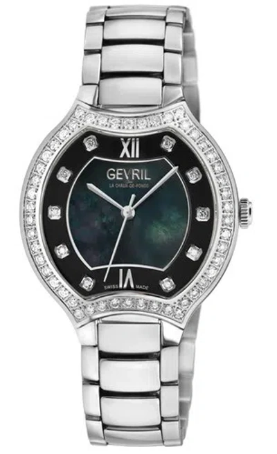 Pre-owned Gevril Women's 11247b Lugano Swiss Quartz Diamond Black Mop Dial Watch