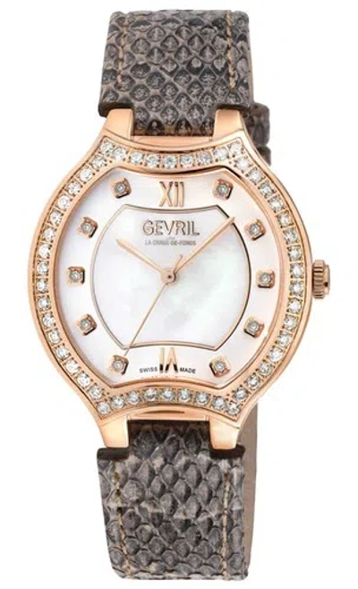Pre-owned Gevril Women's 11251 Lugano Swiss Quartz Diamond Mop Dial Snake Leather Watch