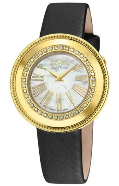 Pre-owned Gevril Women's 12121 Gandria Swiss Quartz Diamond Mop Dial Satin Band Ipyg Watch