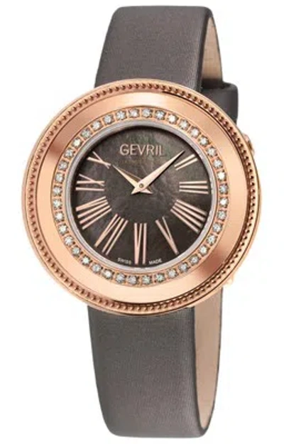 Pre-owned Gevril Women's 12152 Gandria Swiss Quartz Diamond Mop Dial Satin Band Iprg Watch