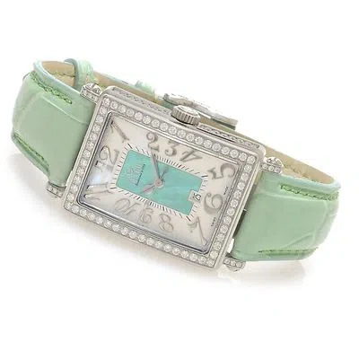 Pre-owned Gevril Women's 7246nv Avenue Of Americas Mini Quartz Diamond Green Leather Watch